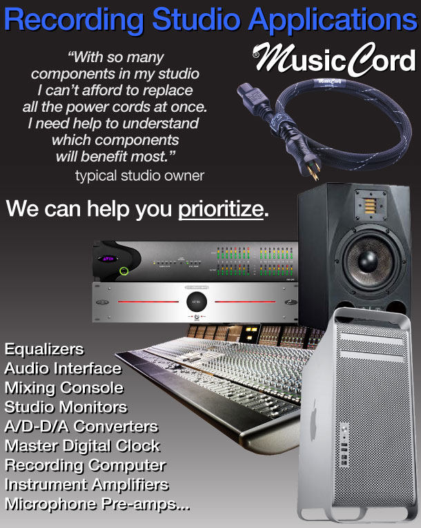 MusicCord-PRO Power Cord Uses In Pro-Audio Recording Studios - Essential Sound Products